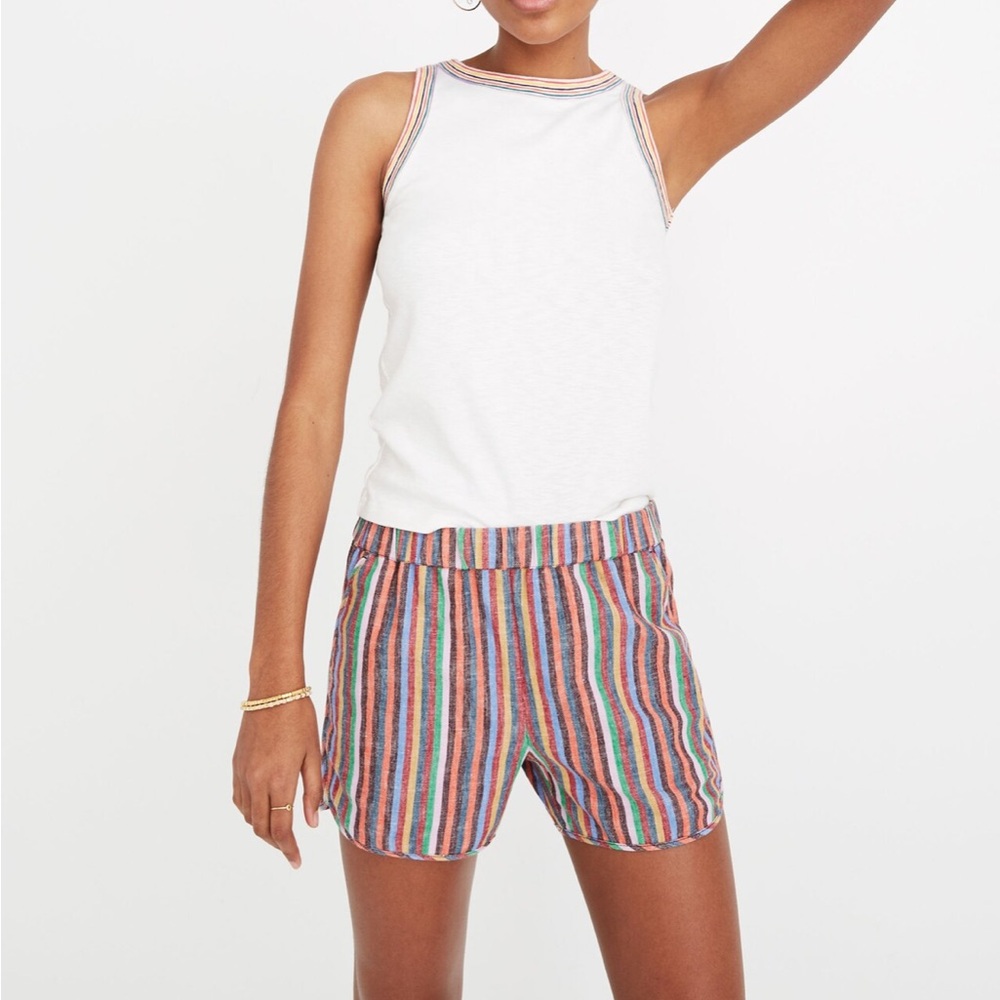 Madewell Linen-Cotton Pull-On Shorts in Rainbow Stripe